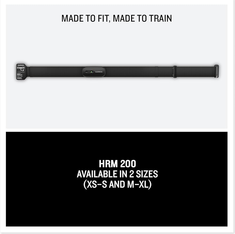 Garmin HRM-200, Heart Rate Monitor with HRV data, 3ATM water rating, up to 1 year battery, machine washable strap, adjustable strap to ensure ideal fit, Size M-XL